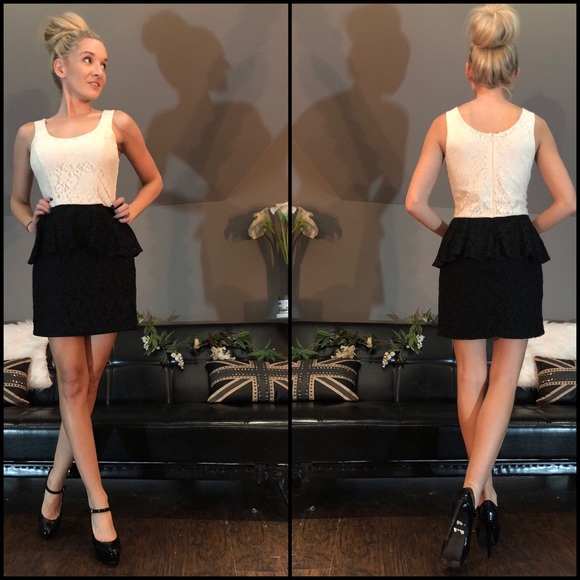 HeartSoul Dresses & Skirts - White Black Lace Peplum Classic Cocktail Dress